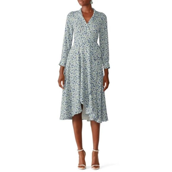 💕FAME AND PARTNERS💕 The Winslet Dress ~ Blue Floral Print US 2 Wrap Dress - Picture 3 of 14